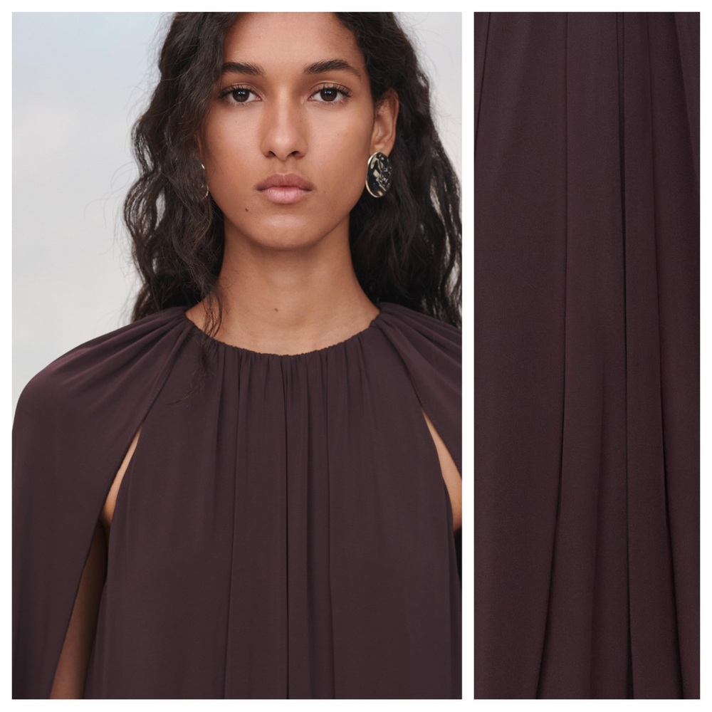 Zara Dark Plum Midi Dress with Cape - Picture 4 of 8